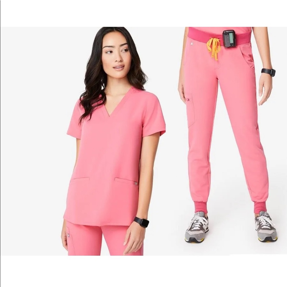 Figs Scrubs Neon Pink XS Top + Jogger Pant Set
